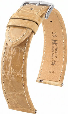 Cinturino in pelle Hirsch Genuine Croco 01808190-2, beige, pelle di coccodrillo, Quick Release