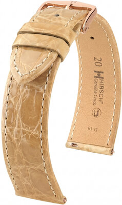 Cinturino in pelle Hirsch Genuine Croco 01808190-7, beige, pelle di coccodrillo, Quick Release