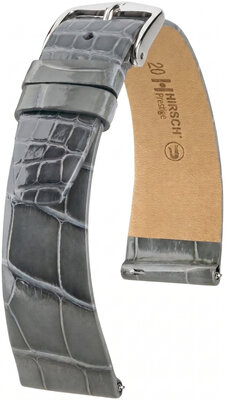 Cinturino in pelle Hirsch Prestige L 02207030-2, grigio, pelle di alligatore, lunghezza L, Quick Release