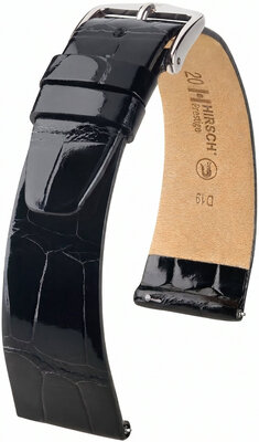 Cinturino in pelle Hirsch Prestige L 02207050-2, nero, pelle di alligatore, lunghezza L, Quick Release