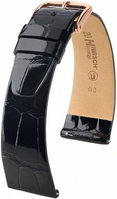 Cinturino in pelle Hirsch Prestige L 02207050-7, nero, pelle di alligatore, lunghezza L, Quick Release