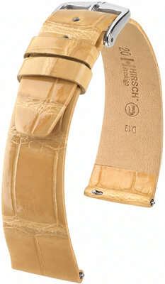 Cinturino in pelle Hirsch Prestige L 02207090-2, beige, pelle di alligatore, lunghezza L, Quick Release