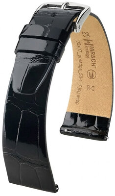 Cinturino in pelle Hirsch Prestige 02207150-2, nero, pelle di alligatore, Quick Release