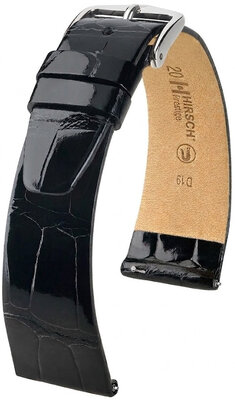 Cinturino in pelle Hirsch Prestige 02307150-2, nero, pelle di alligatore, Quick Release