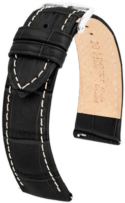 Cinturino in pelle Hirsch Duke 01028151-2, nero, pelle di vitello, lunghezza M, Quick Release