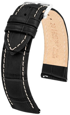 Cinturino in pelle Hirsch Duke L 01028051-2, nero, pelle di vitello, lunghezza L, Quick Release