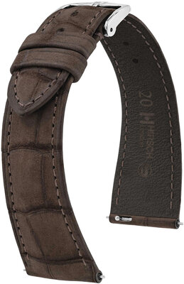 Cinturino in pelle Hirsch London Nubuk L 04277010-2, marrone, pelle di alligatore, lunghezza L, Quick Release