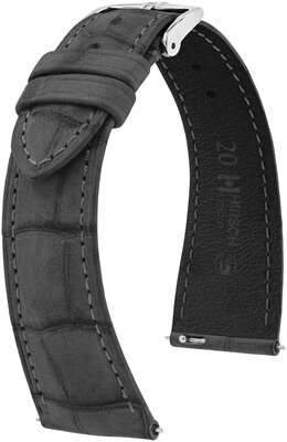 Cinturino in pelle Hirsch London Nubuk L 04277030-2, grigio, pelle di alligatore, lunghezza L, Quick Release