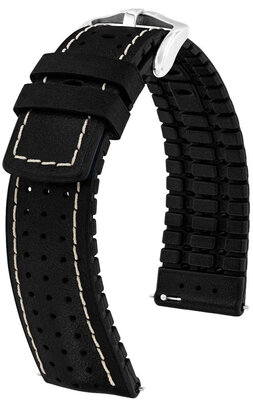 Cinturino in pelle Hirsch Tiger L 0915002050-2, nero, pelle di vitello, lunghezza L, Quick Release