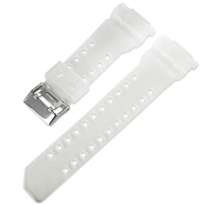 Cinturino per Casio G-Shock, in plastica, bianco trasparente, fibbia argento (per i modelli GA-100, GA-110, GD-120, GLS-100)